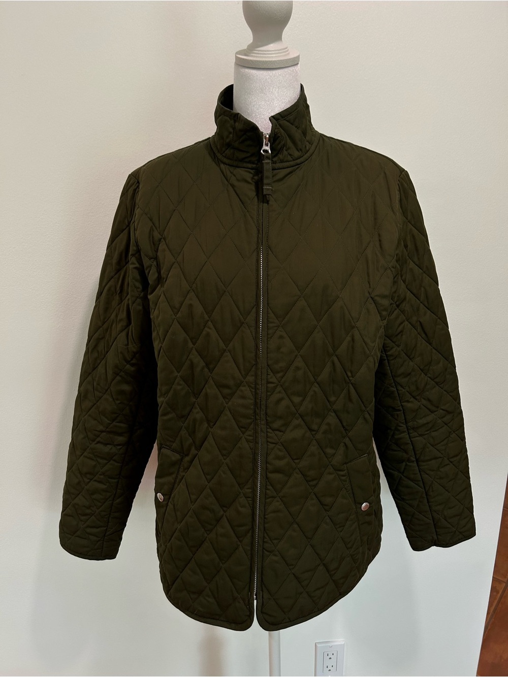 Lands' End Quilted Jacket in Olive Green